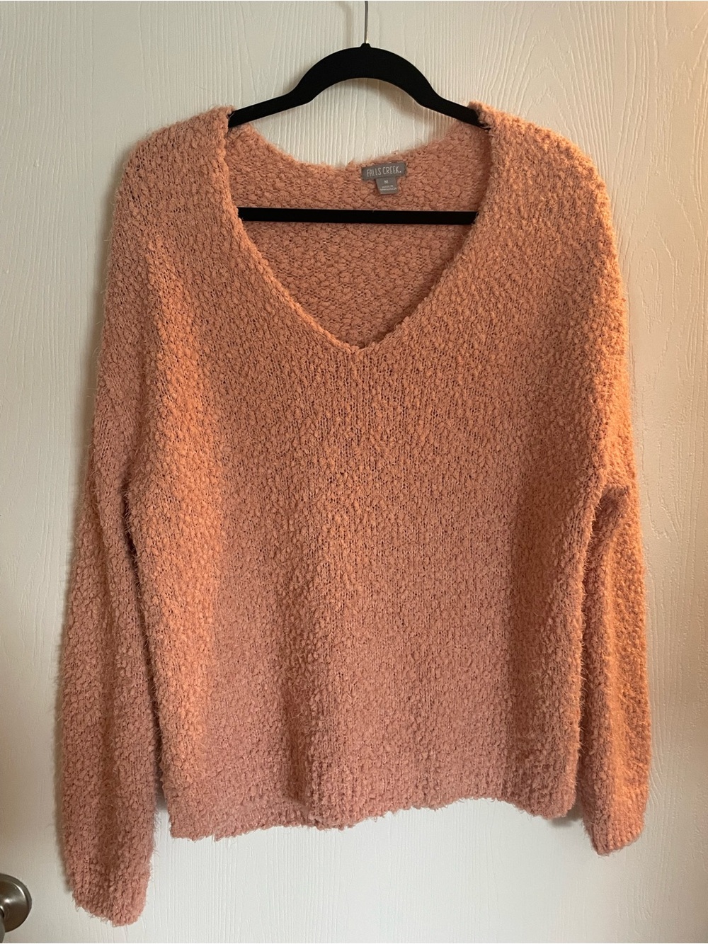 Falls Creek Peach V-Neck Popcorn Knit Sweater